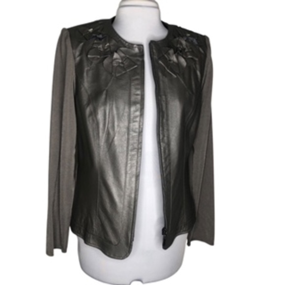 NWT Peter Nygard Knit/Leather Full Zip Flower Embellished Jacket Size M - Picture 1 of 10